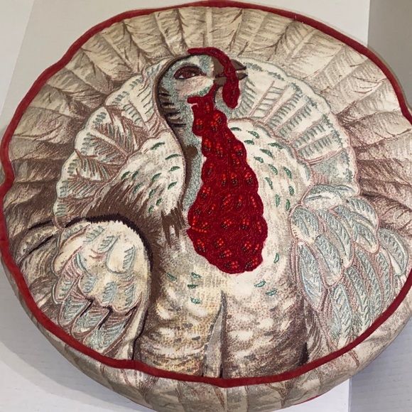 John Darien Pillow Festive Turkey Embroidered Pillow - Picture 1 of 17
